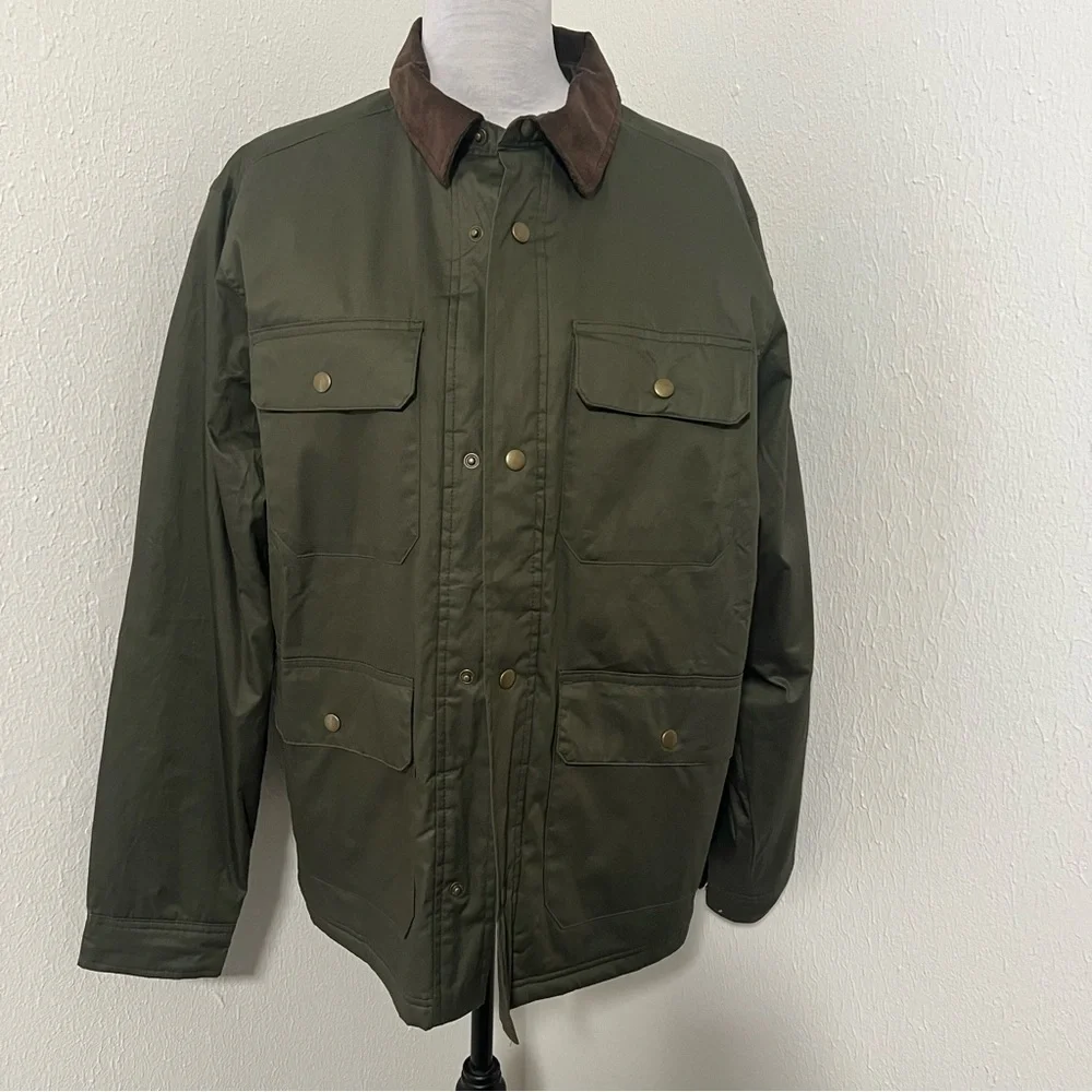 Old Navy Men’ Size Large Water-Resistant Cotton-Twill Barn Coat Olive Brown NWT